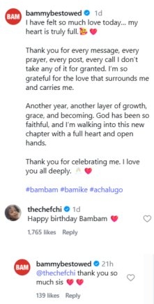 Bambam Reacts to Chioma Adeleke’s Surprise Birthday Message