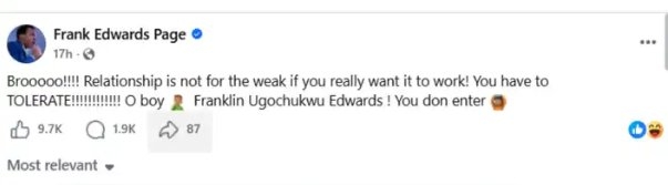 Frank Edwards Sparks Marriage Rumors with New Relationship Post