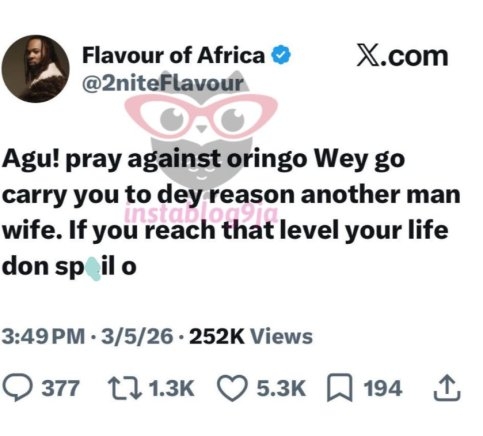 “Your life don spoil o”- Singer Flavour’s recent tweet warning against having affairs with married women trends online