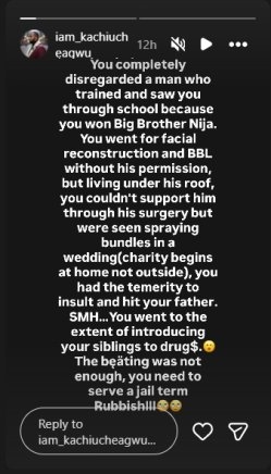 Kachi Slams Ilebaye Over Alleged Father Disrespect Amid Family Feud