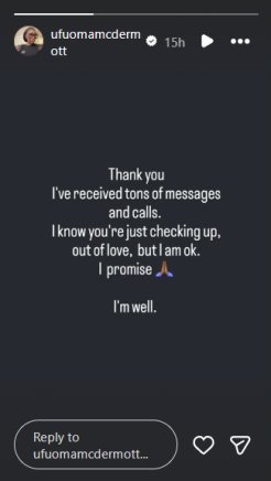 Ufuoma McDermott Issues Calm PSA to Fans After “I’m Okay” Message Sparks Concern