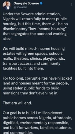 Sowore Unveils Ambitious Plan to Build 1 Million Homes by 2027