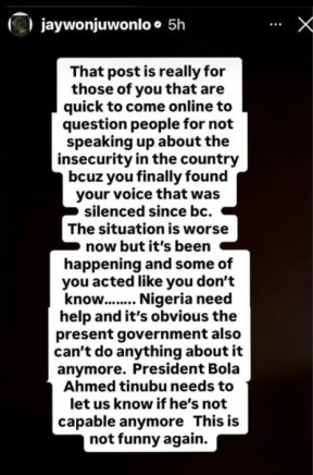 Jaywon Challenges Tinubu: “Tell Nigerians If You’re No Longer Capable”