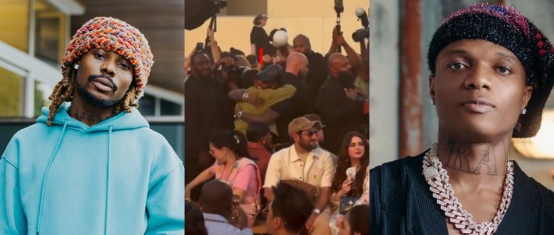 Social Media Buzzes As Asake And Wizkid Share Hug At Paris Fashion Week