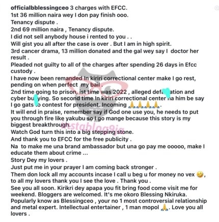 “Watch God Turn This Around”: Blessing CEO Grateful to EFCC for ‘Free Publicity’ After Remand