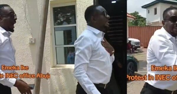 Emeka Ike Protests at INEC Office Over NDC Primary Loss in Abuja Municipal Area Council