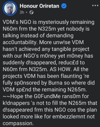 Honour Oriretan Calls Out VeryDarkMan Over Alleged Missing NGO Funds, Demands Clarification