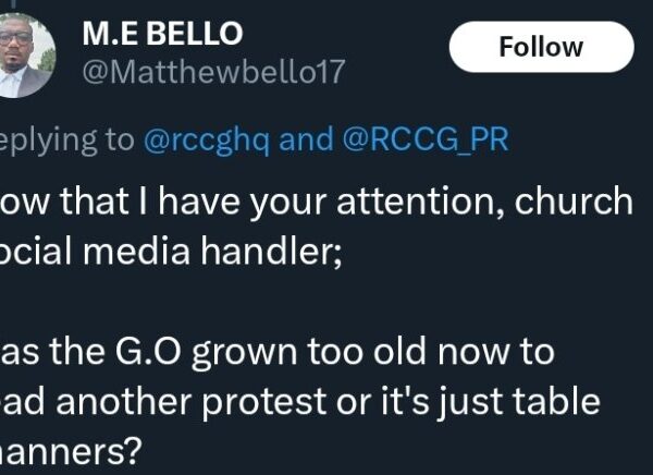 RCCG Condemns X User’s Call for Pastor Adeboye to Lead Protest Against Tinubu