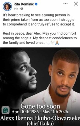 “I Can’t Accept This Loss”- Rita Dominic Reacts To Alex Ekubo’s Death