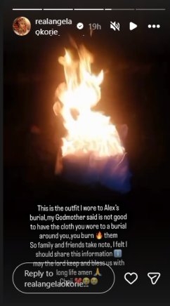Angela Okorie Reveals Why She Burned Her Burial Dress After Alex Ekubo’s Funeral
