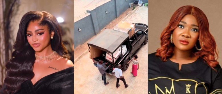 Regina Daniel Overwhelmed as Mercy Johnson Surprises Her with Gifts at New Abuja Home
