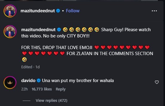 Davido Reacts as Zlatan Rejects City Boy Movement at MAPOLY: “Una Wan Put My Brother For Wahala”