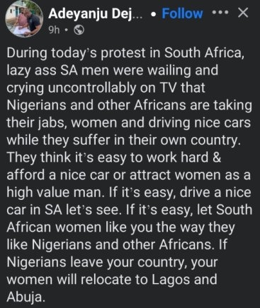 Deji Adeyanju Urges South African Men to Work Hard Instead of Complaining Amid Xenophobia Tensions