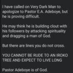 Ossai Success Demands Apology from VeryDarkMan Over Pastor Adeboye Comments