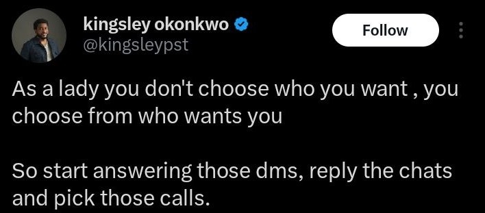 Pastor Kingsley Okonkwo Advises Women: “As a Lady, You Choose From Who Wants You, Not Who You Want”
